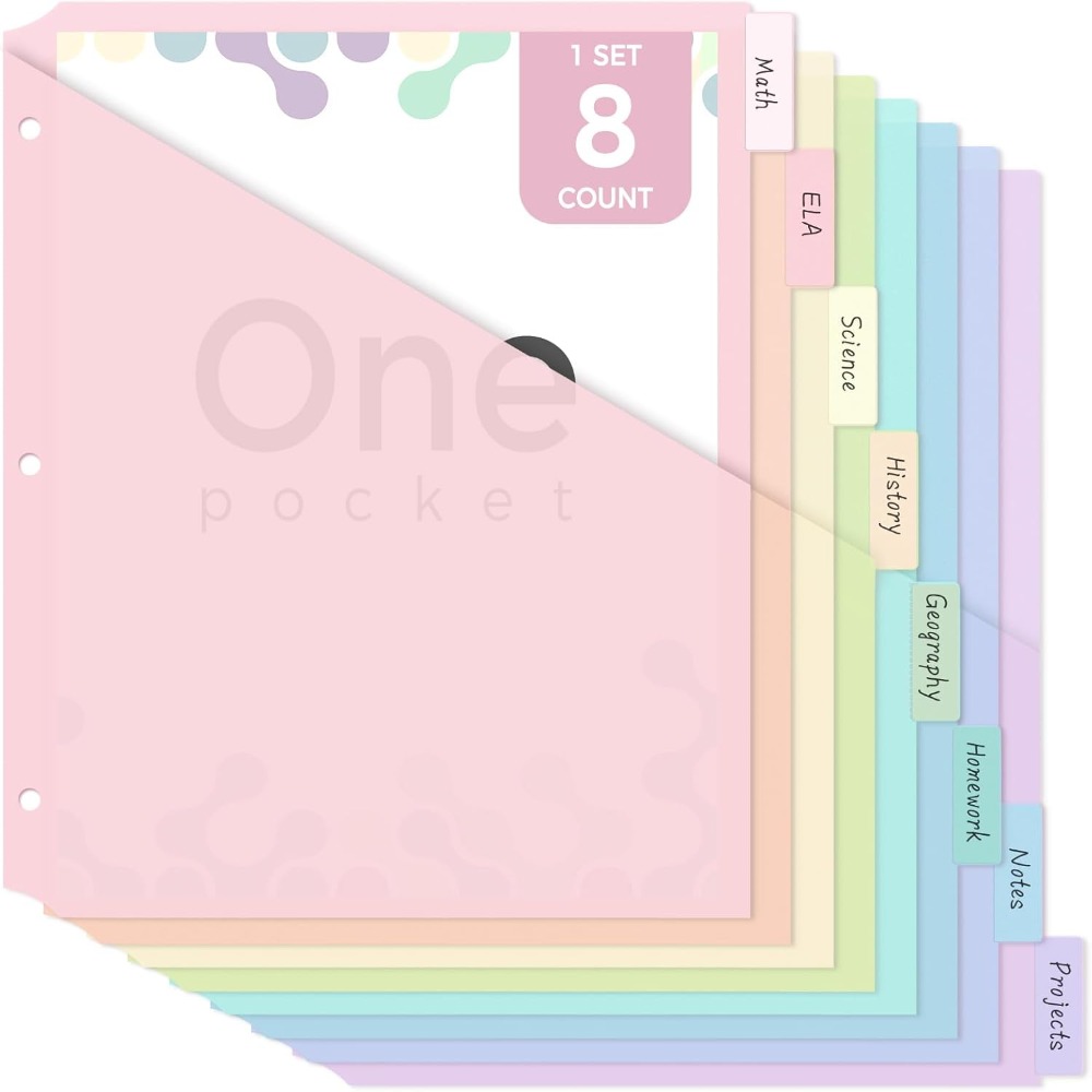 Tab Divider A4 - A4 파스텔 색상 바인더 디바이더 8개,